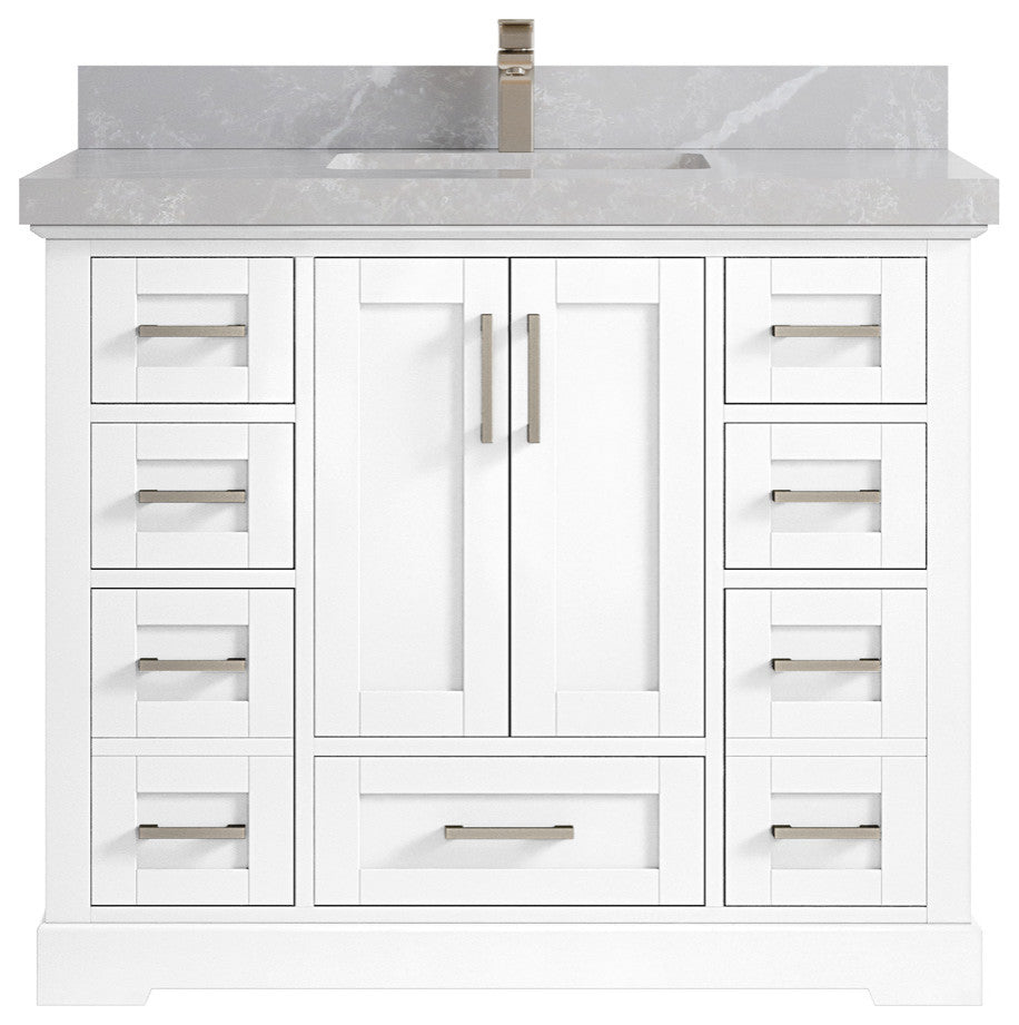 Boston 42 Single Sink Bath Vanity in White 2" Pearl Gray