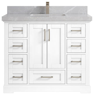 Boston 42 Single Sink Bath Vanity in White 2" Pearl Gray