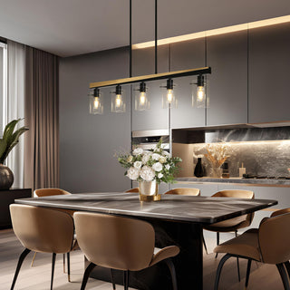 LNC Modern Contemporary 5-Light Black Gold Linear Kitchen Island Light
