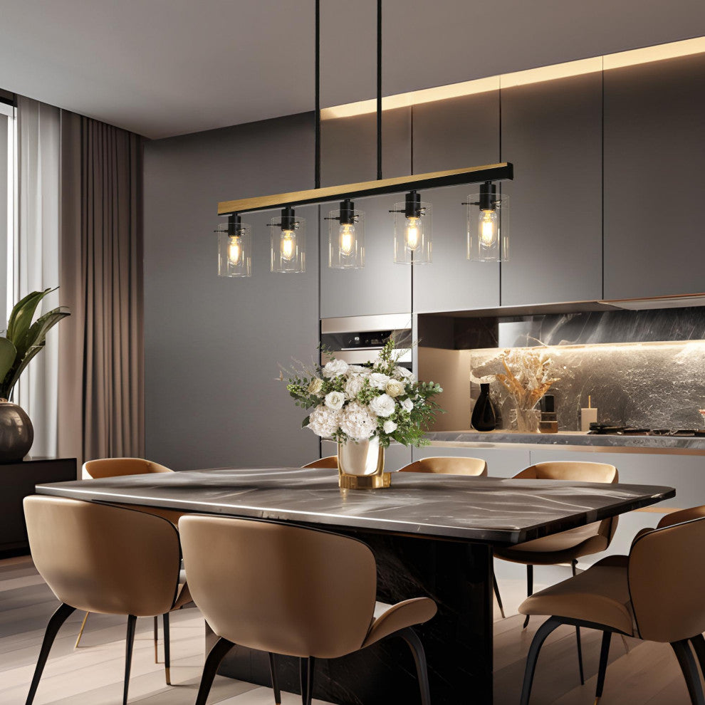 LNC Modern Contemporary 5-Light Black Gold Linear Kitchen Island Light