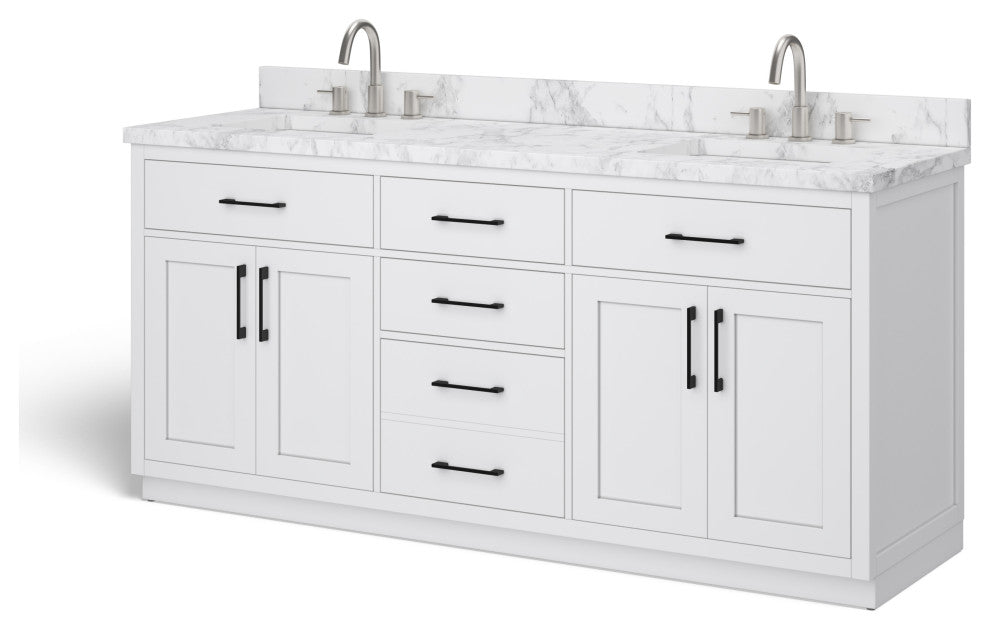 The Hudson Bathroom Vanity, White, 72", Double Sink, Freestanding