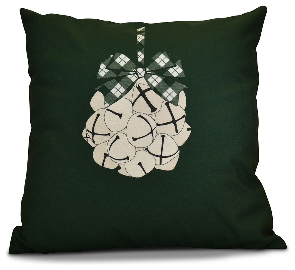 Jingle Bells Pillow, Dark Green, 16"x16"