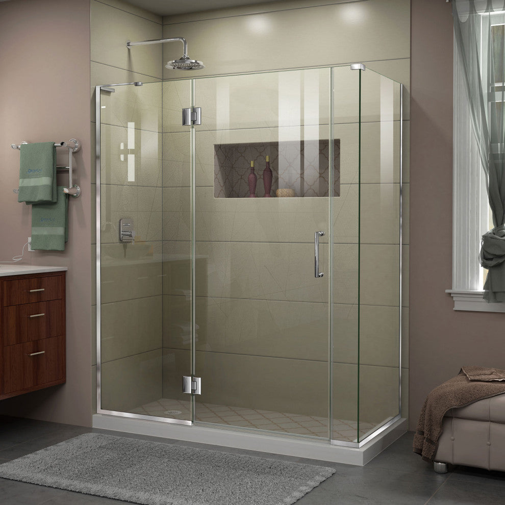 Unidoor-X Shower Enclosure, Left-Wall Bracket, Chrome, 57"x34.38"