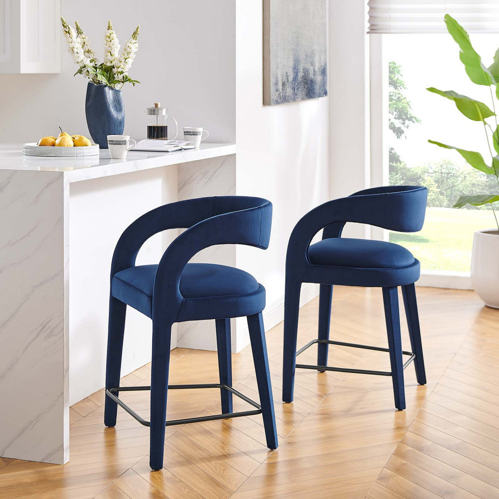 Pinnacle Performance Velvet Counter Stool Set of 2, Midnight Black