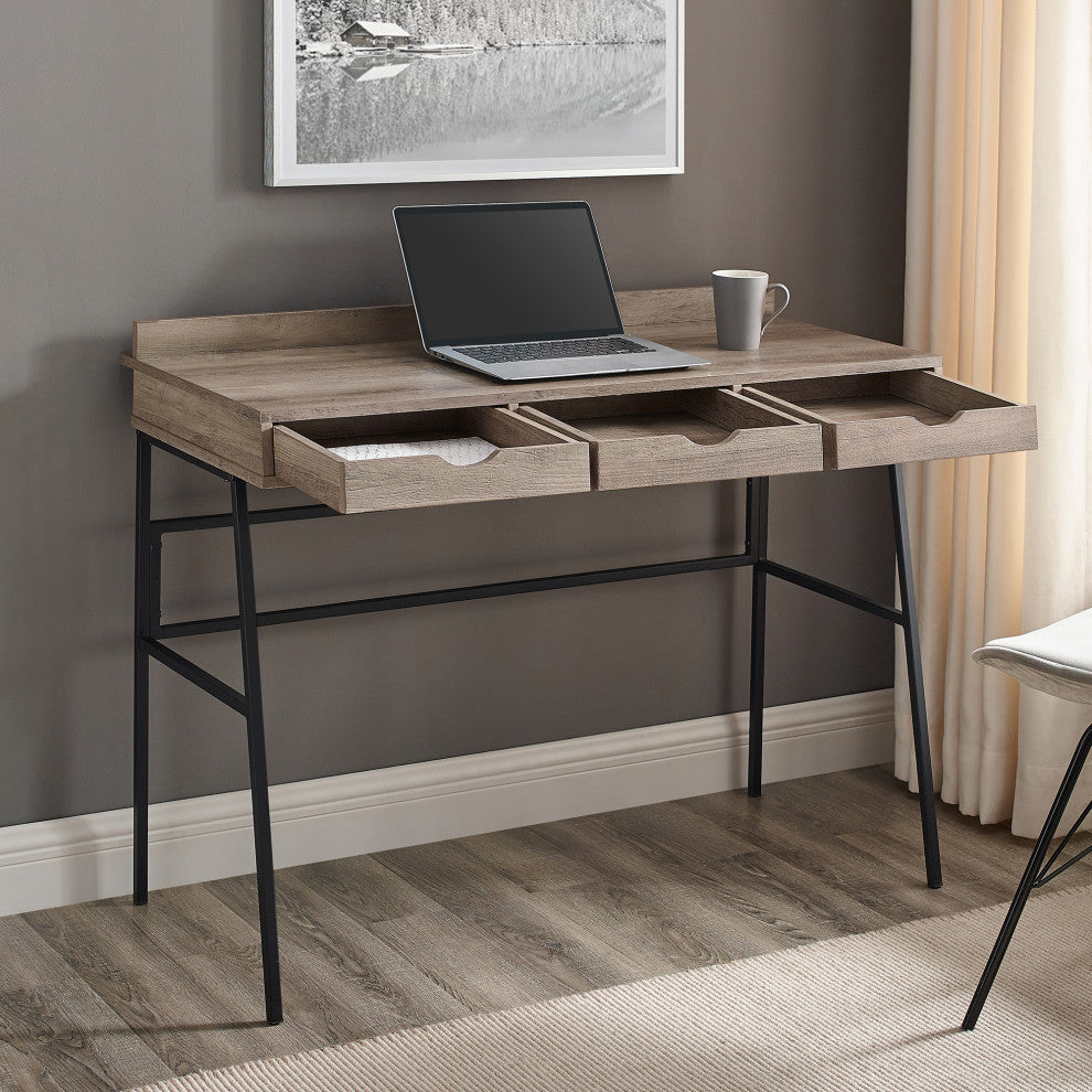 Marvin 42" 3 Drawer Angled Front Desk, Gray Wash