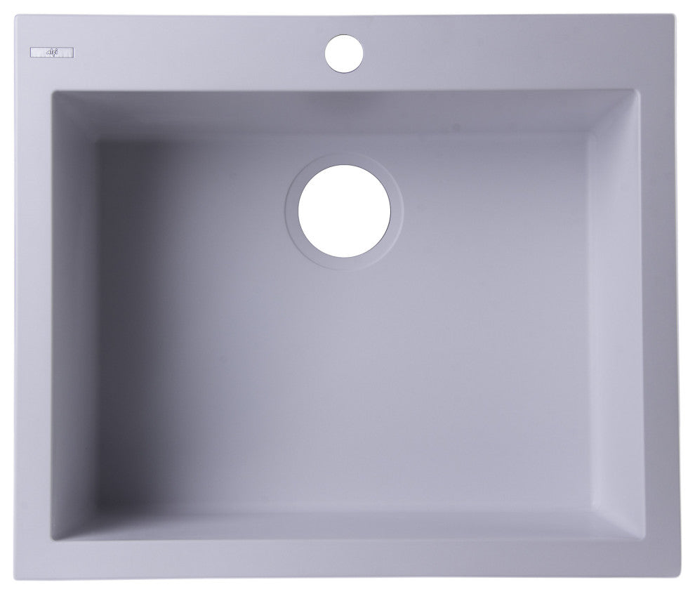 ALFI brand AB2420DI-W White Drop-In Single Bowl Granite Kitchen Sink