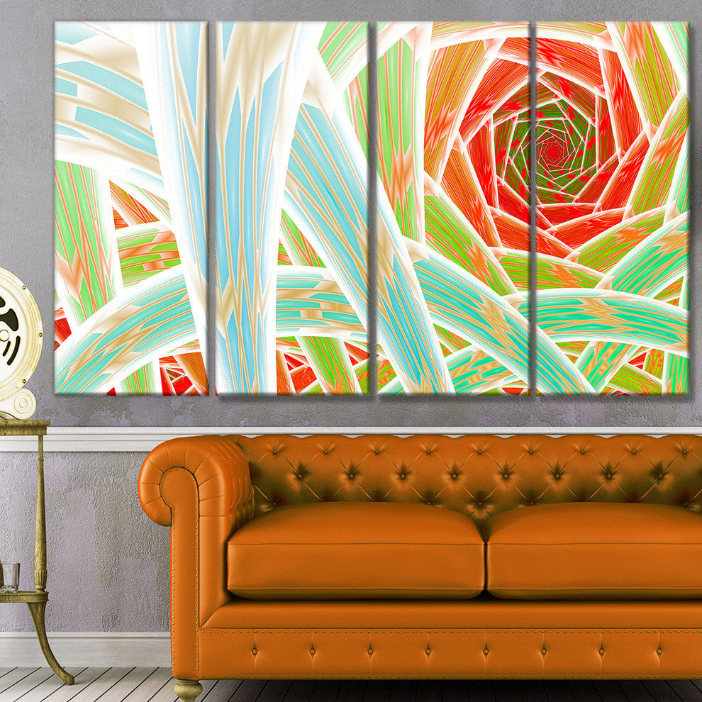 Red Fractal Endless Tunnel, Abstract Canvas Art Print, 48"x28", 4 Panels