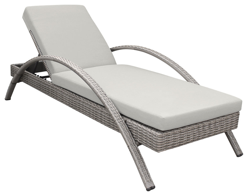 Aloha Adjustable Patio Outdoor Chaise Lounge Chair, Grey Wicker and Cushions