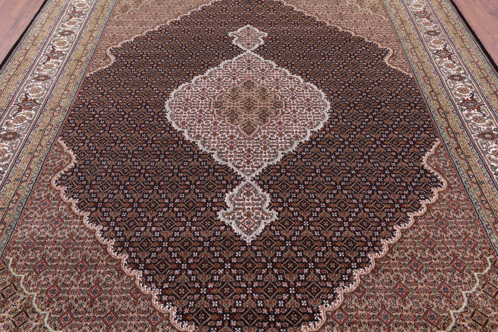 8' 0" X 9' 11" Persian Tabriz Wool & Silk Hand-Knotted Rug - Q13010