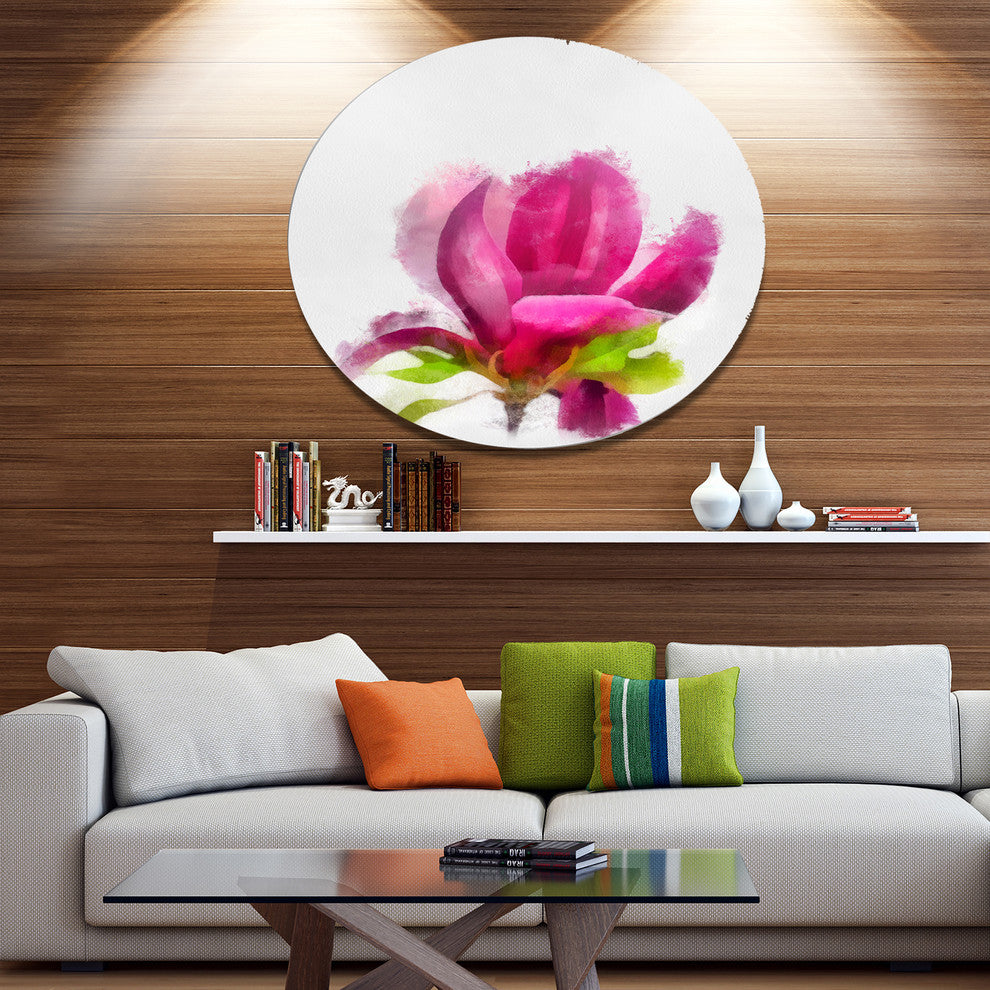 Full Bloom Pink Magnolia Flower, Floral Large Disc Metal Wall Art, 23"