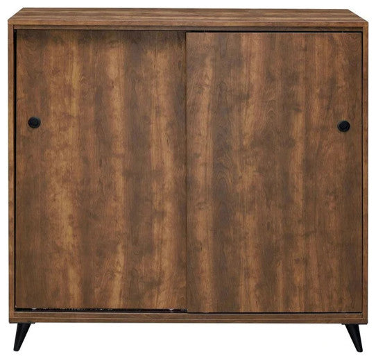 Wooden Shoe Cabinet with 2 Sliding Doors and Splayed Legs, Oak Brown