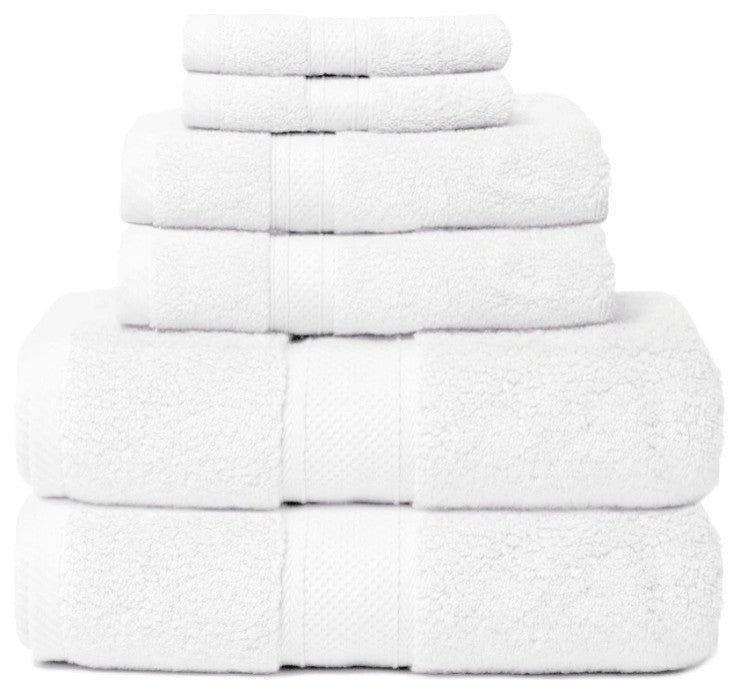 Zero Twist Hotel 6-Piece 100% Cotton Bath Towel Set, White