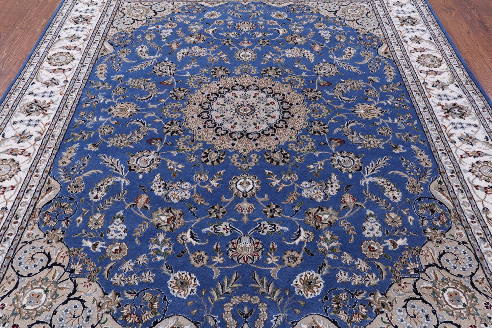 Hand Knotted Wool and Silk Persian Nain Rug 8' 1" X 10' 0" Q11648