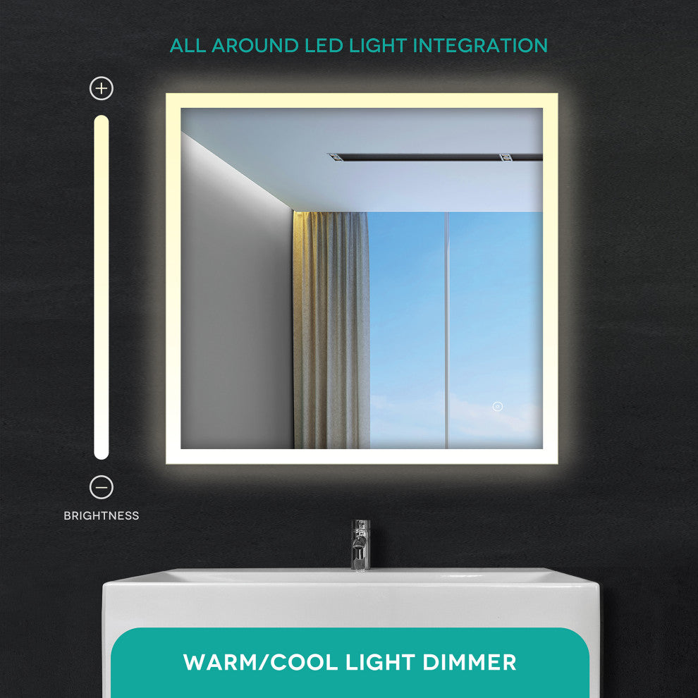 Aluminum Mirror, LED Anti-Fog, Warm/Cool Light Feature, 18x30, Rectangular