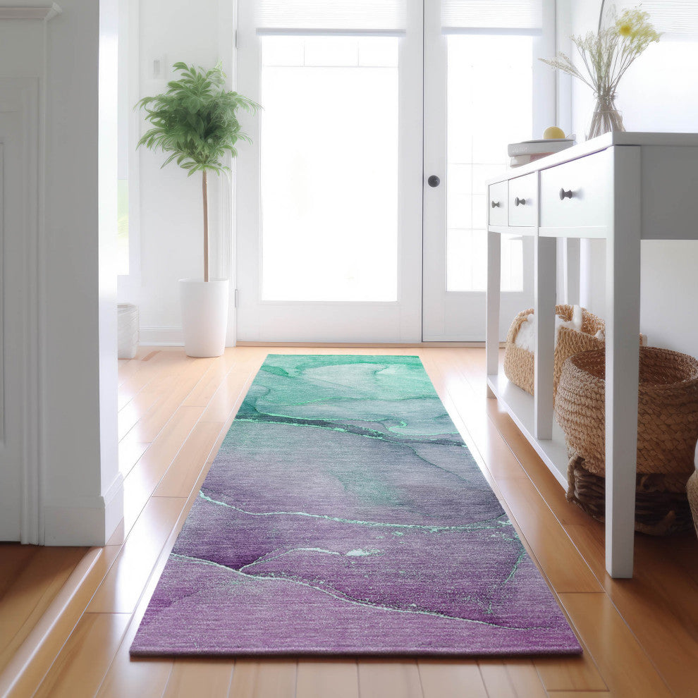 Premium Machine Washable Mayfield AMF508 Aloe 2'3" x 7'6" Runner Rug