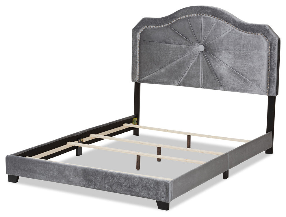 Aideen Velvet Upholstered Full Bed, Queen