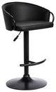 Montego Adjustable Black Faux Leather Swivel Barstool in Black Powder Coated Fin