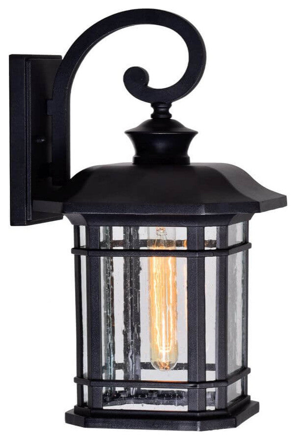 1 Light Tall Outdoor Wall Lantern, Black With Water Glass, 17.00