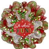 Oh What Fun Ornament Christmas Handmade Deco Mesh Wreath