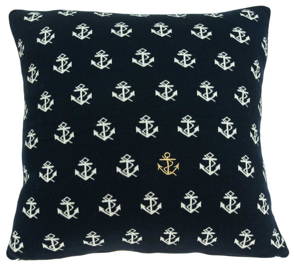 HomeRoots 20" x 7" x 20" Nautical Blue Accent Pillow Cover With Down Insert