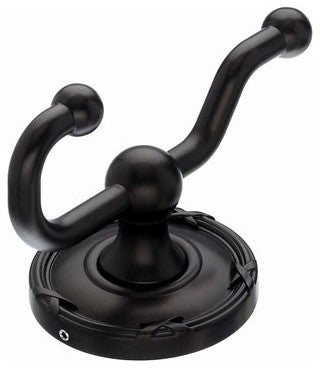 Bath Double Hook - Oil Rubbed Bronze - Ribbon Back Plate, TKED2ORBE