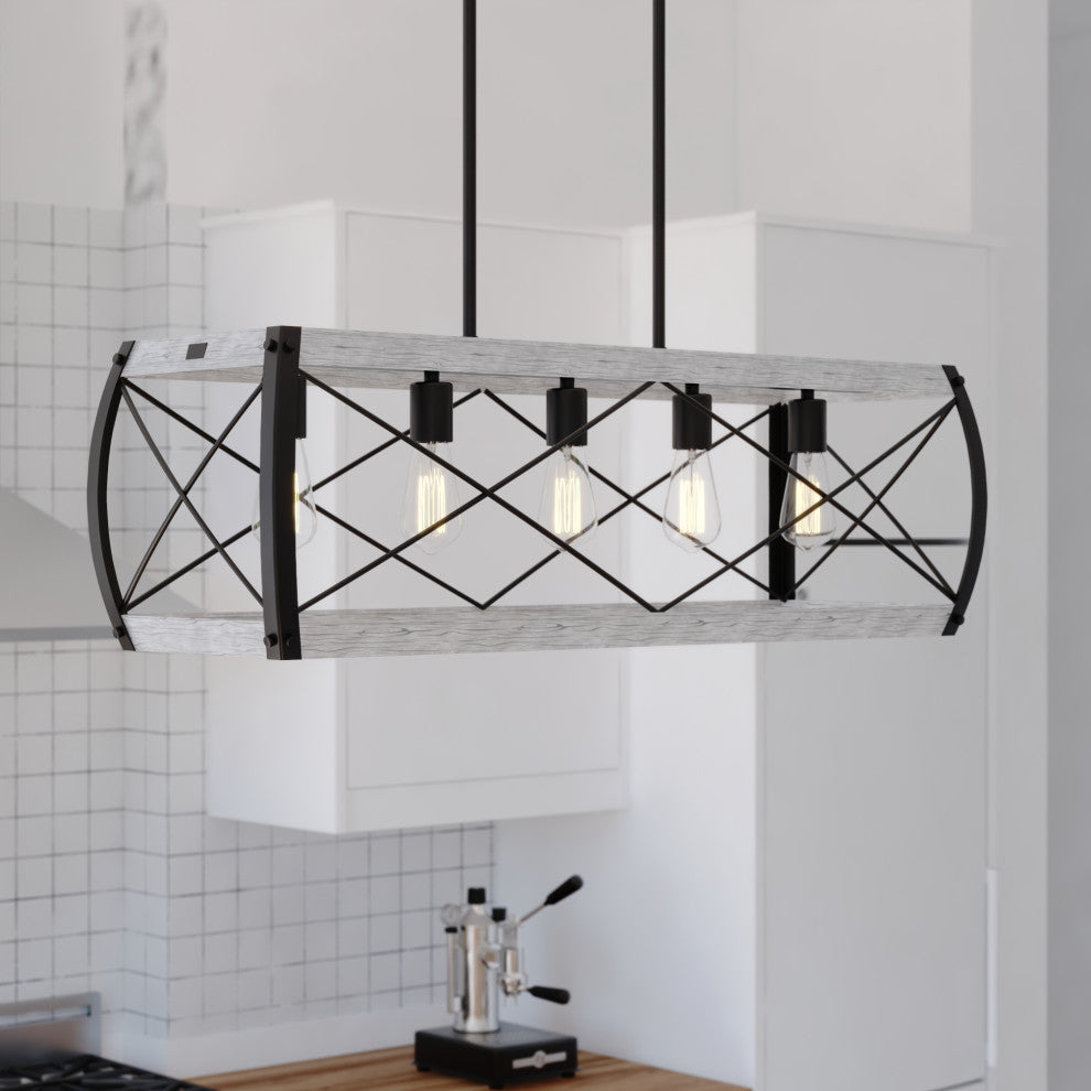 Montclare 35" 5 Light Linear Chandelier Textured Black and White Ash