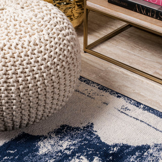 Alhambra Ornate Medallion Modern Runner Rug, Ivory/Navy, 4x6