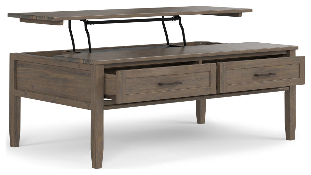 Ela Solid Wood Lift Top Coffee Table, Smoky Brown