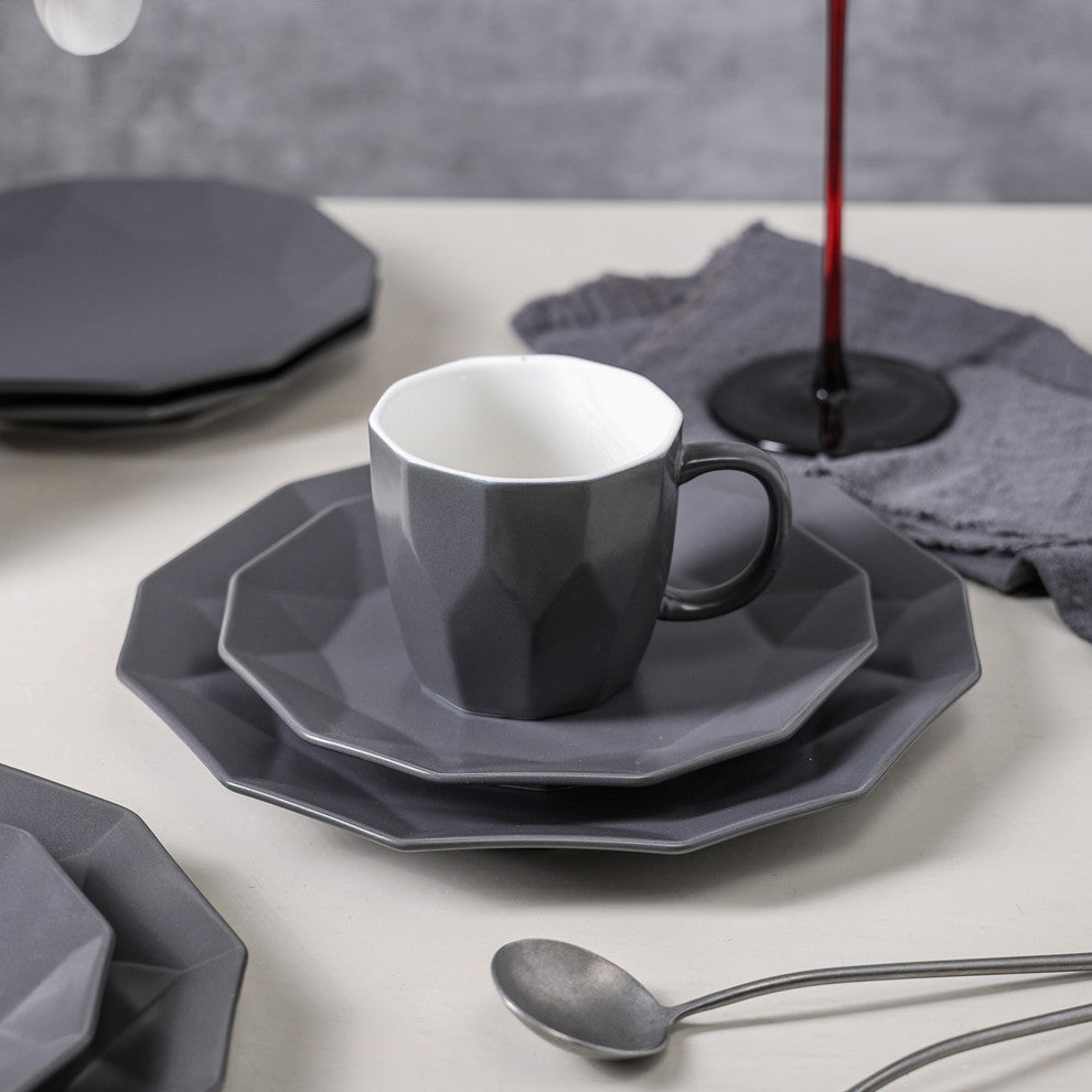 Stone Lain Jamie Porcelain 16 Piece Dinnerware Set, Grey