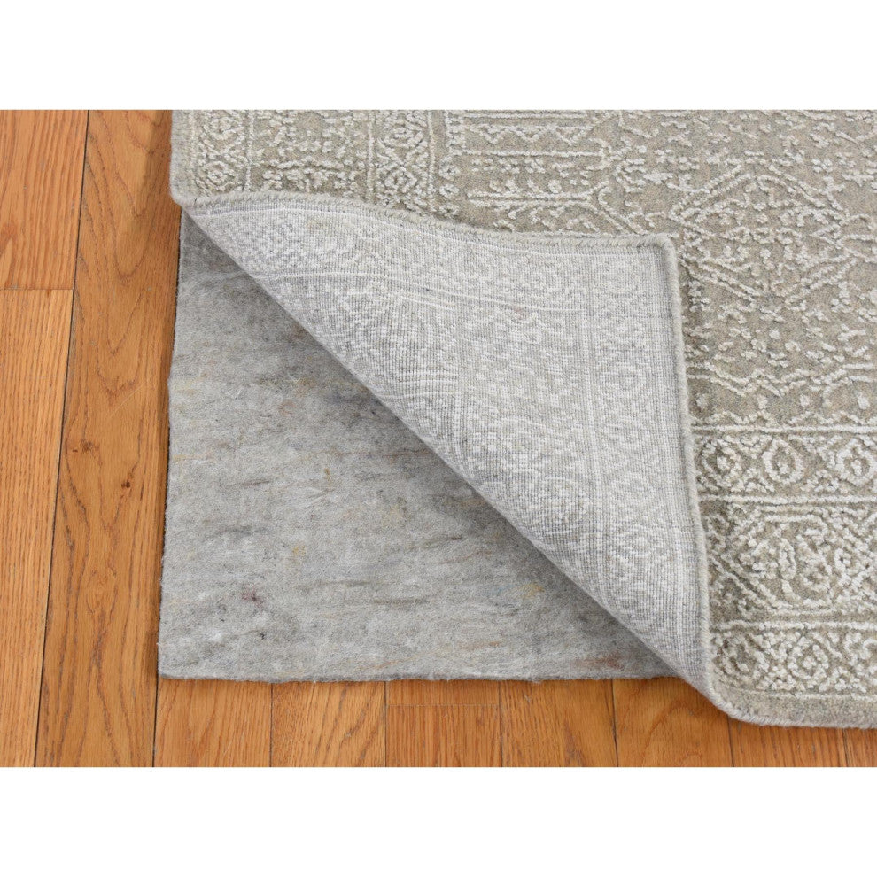 Dorian Gray Wool and Plant Based Silk Fine Jacquard Hand Loomed Rug 5'9"x9'