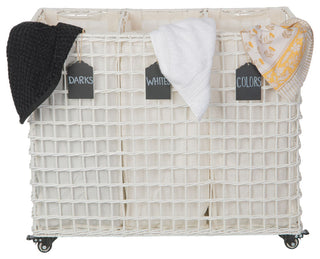 Laundry Sorter and Hamper 3, Sections on Wheels, White