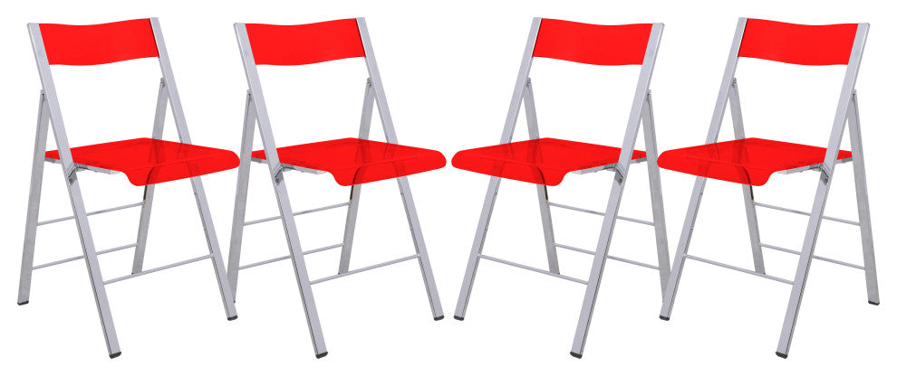 LeisureMod Menno Modern Acrylic Folding Chair, Set of 4 Red