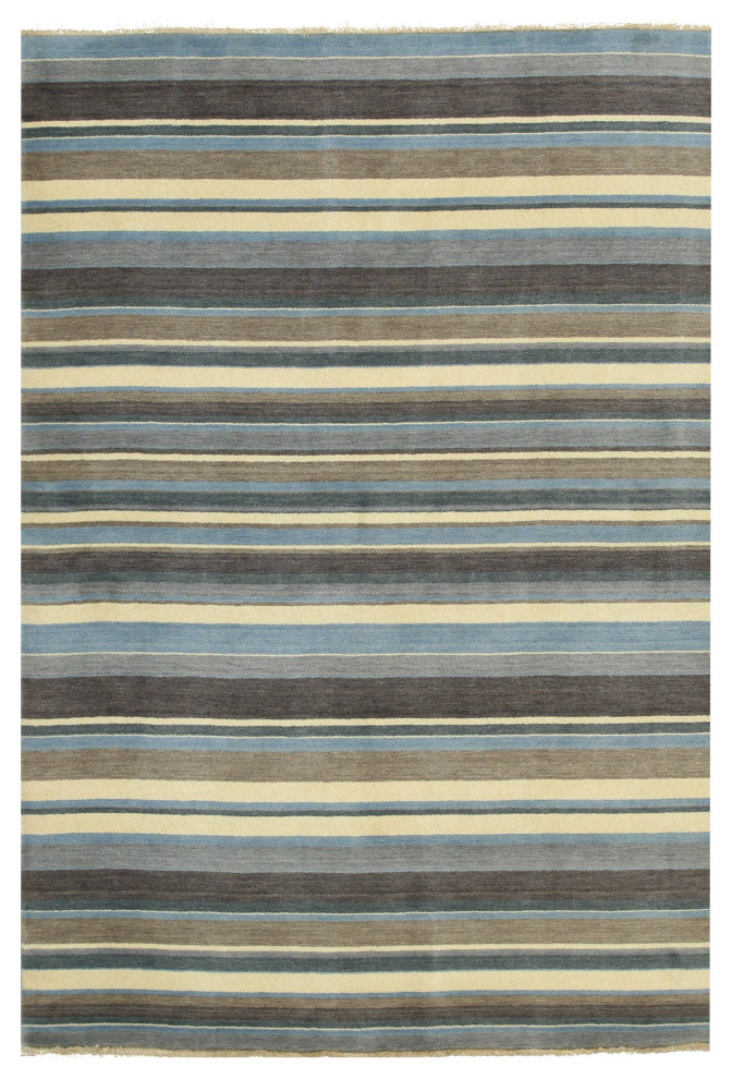 Blue/Brown Striped Handmade Wool Rug, 10'x13'