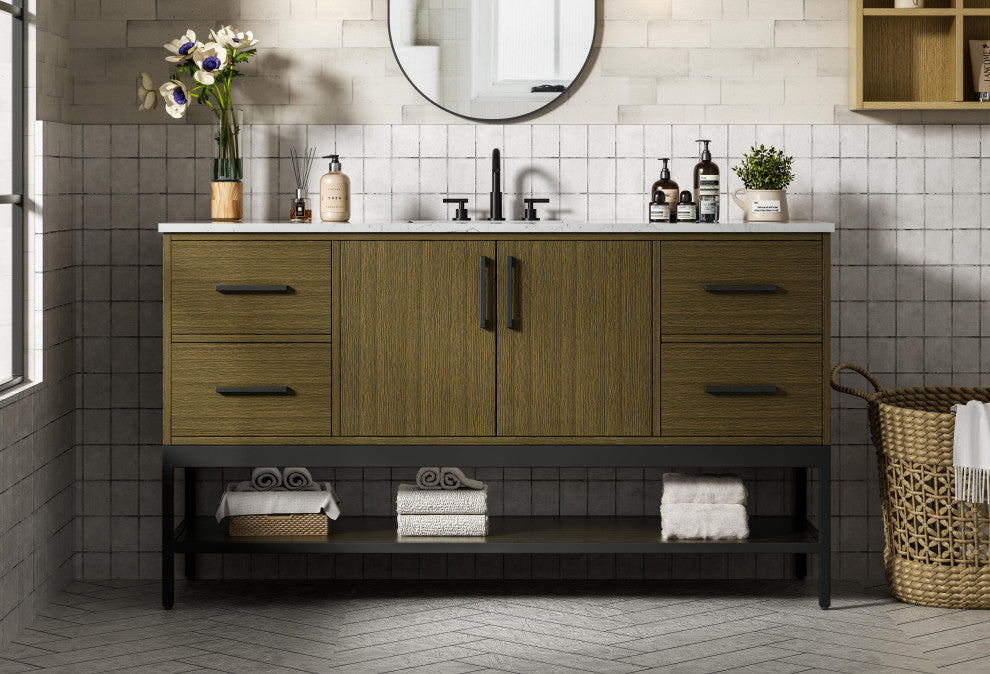 Home Living 60" Single Bathroom Vanity, Chestnut Brown