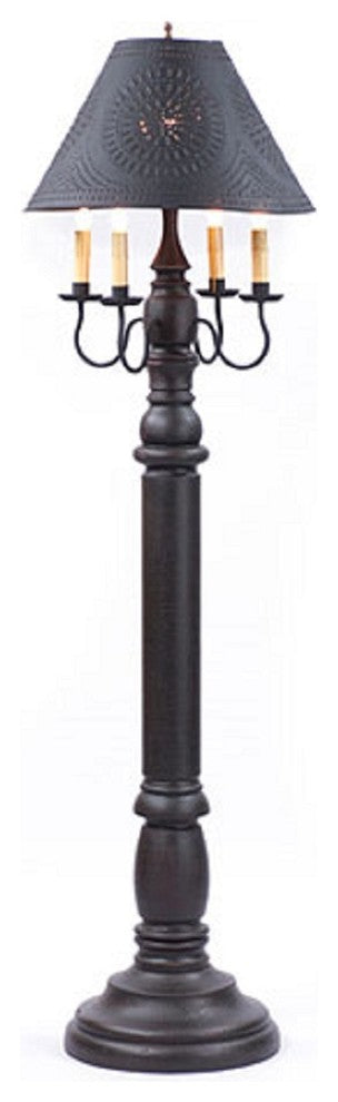 General James Wood Floor Lamp Black Tin Shade, Black