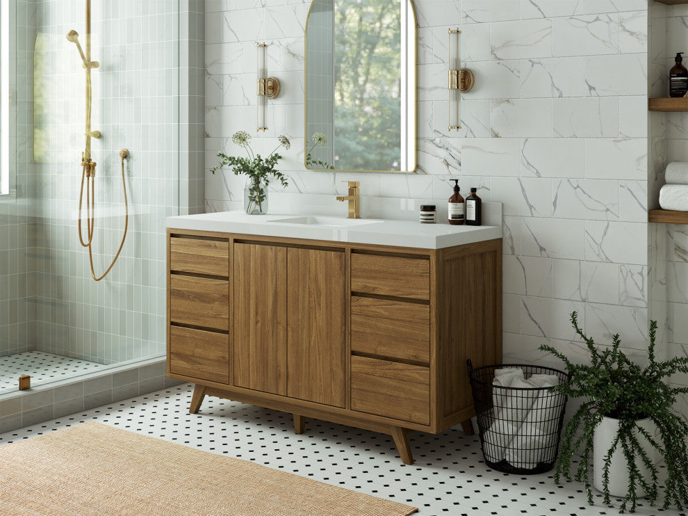 Madison  Teak 60 Single Bathroom Vanity Golden Teak 2" Carrara Quartz