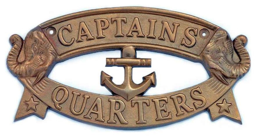Captain''s Quarters Sign, Antique Brass, 9"