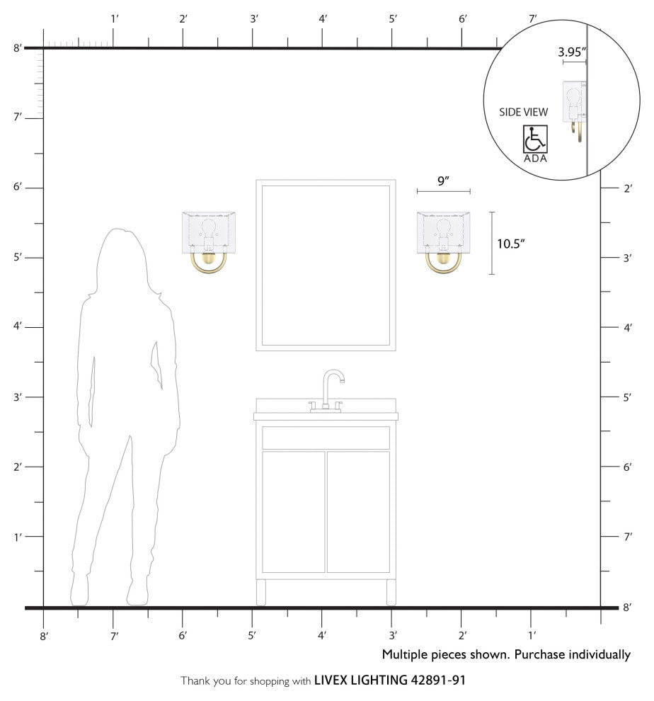 Stratton 1 Light Brushed Nickel ADA Sconce with Hand Crafted Off-White Shade