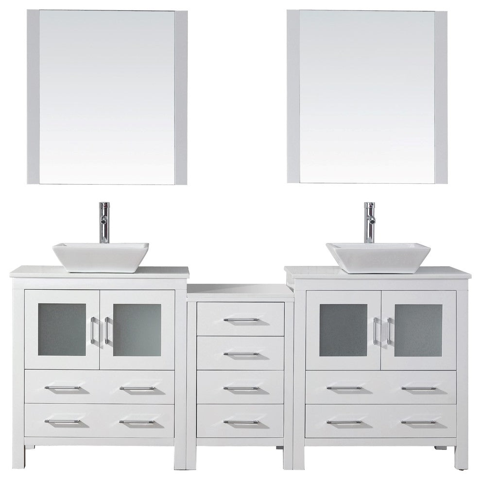 Dior 78" Double Bathroom Vanity, White With White Engineered Stones