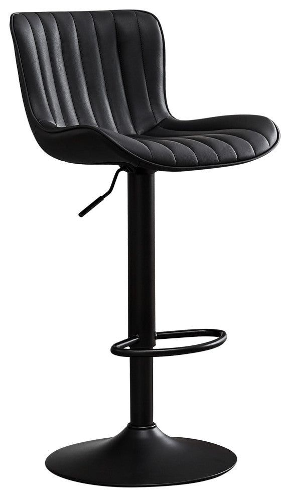 YOUNIKE Set of 2 Leather Bar Stool Adjustable, Swivel, Wingback, Black