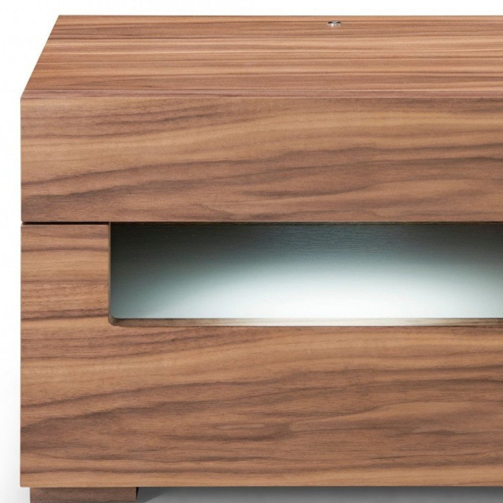 Dazzling contemporary LED Walnut Nightstand With Two Drawers