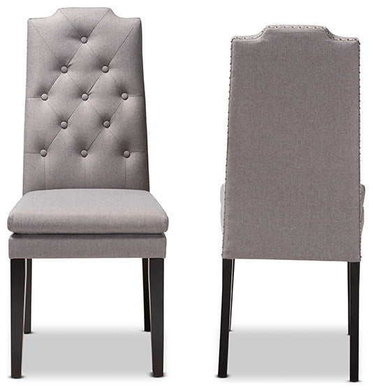 Dylin Modern and ContemporaryGray Button Tufted Wood Dining Chair Set of 2