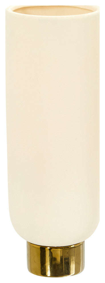 12.75" Elegance Ceramic Cylinder Vase With Gold Accents