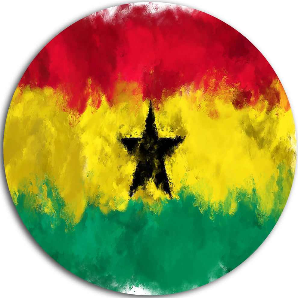 Ghana Flag Illustration, Flag Painting Large Disc Metal Wall Art, 36"