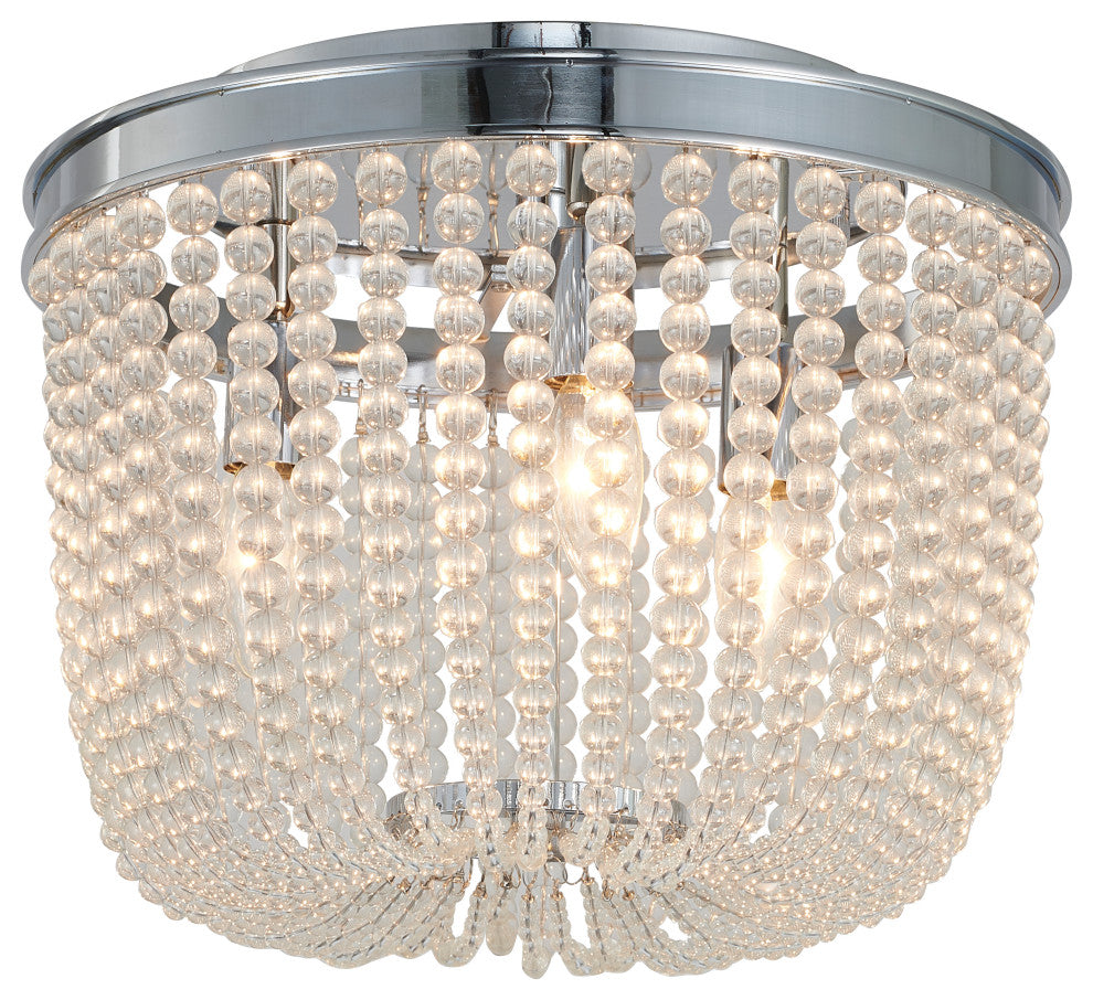 3-light Chrome Semi Flush Mount With Clear Glass Beads
