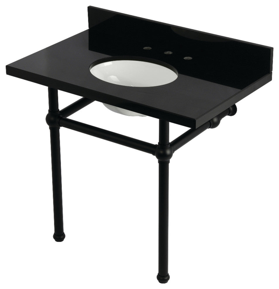 KVPK3630KB0 36" Black Granite Console Sink with Brass Legs