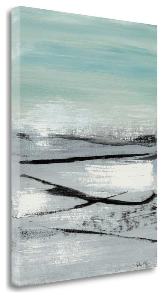 21" Blue Abstract Beach Painting Giclee Print on Gallery Wrap Canvas Wall Art
