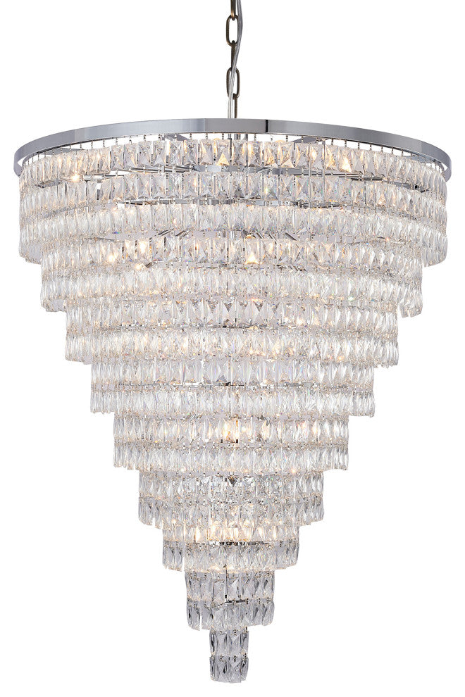 42" 32-Light Chrome Metal 9-Tier Chandelier With Clear Crystals