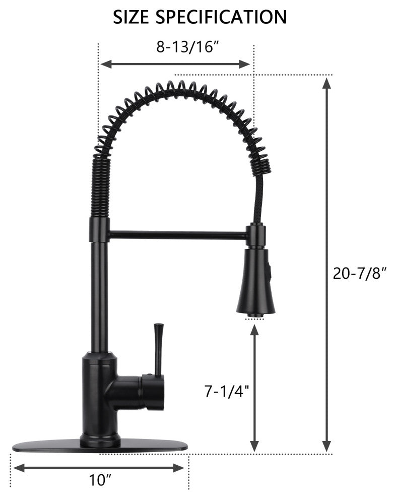 Copper Pre-Rinse Spring Kitchen Faucet with Pull Down Sprayer, Matte Black