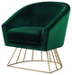 Alice Velvet Barrel Accent Chair With Metal Base, Green and Gold
